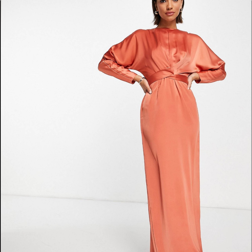 ASOS DESIGN satin maxi batwing sleeve + wrap waist💫